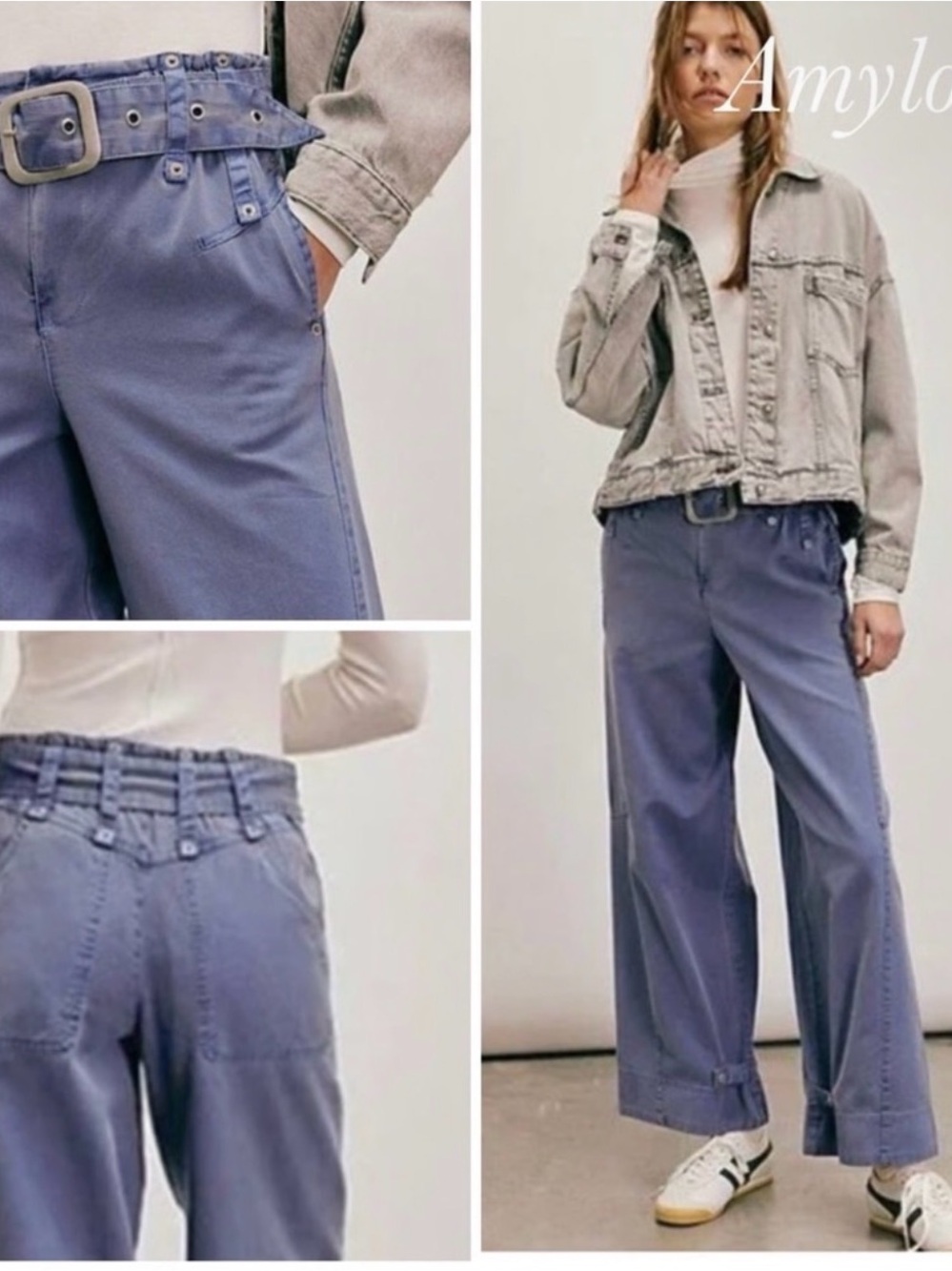 Free People Sloane Belted Wide Leg Pants, Like New, Large